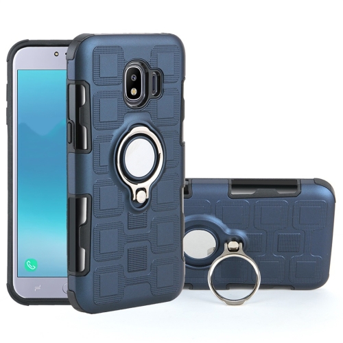 

For Galaxy J2 Pro (2018) 2 In 1 Cube PC + TPU Protective Case with 360 Degrees Rotate Silver Ring Holder(Navy Blue)