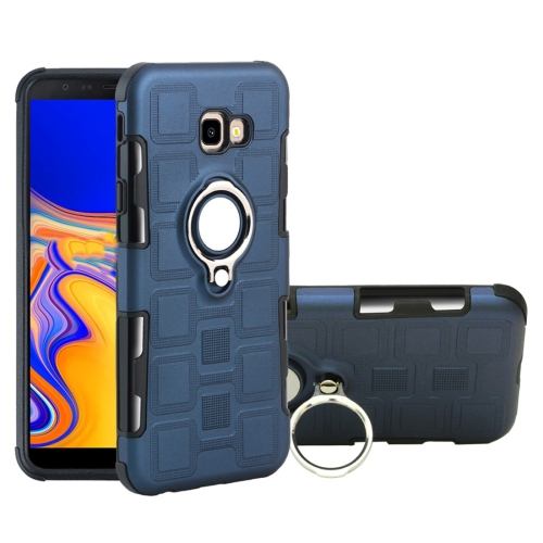 

For Galaxy J4 Core 2 In 1 Cube PC + TPU Protective Case with 360 Degrees Rotate Silver Ring Holder(Navy Blue)