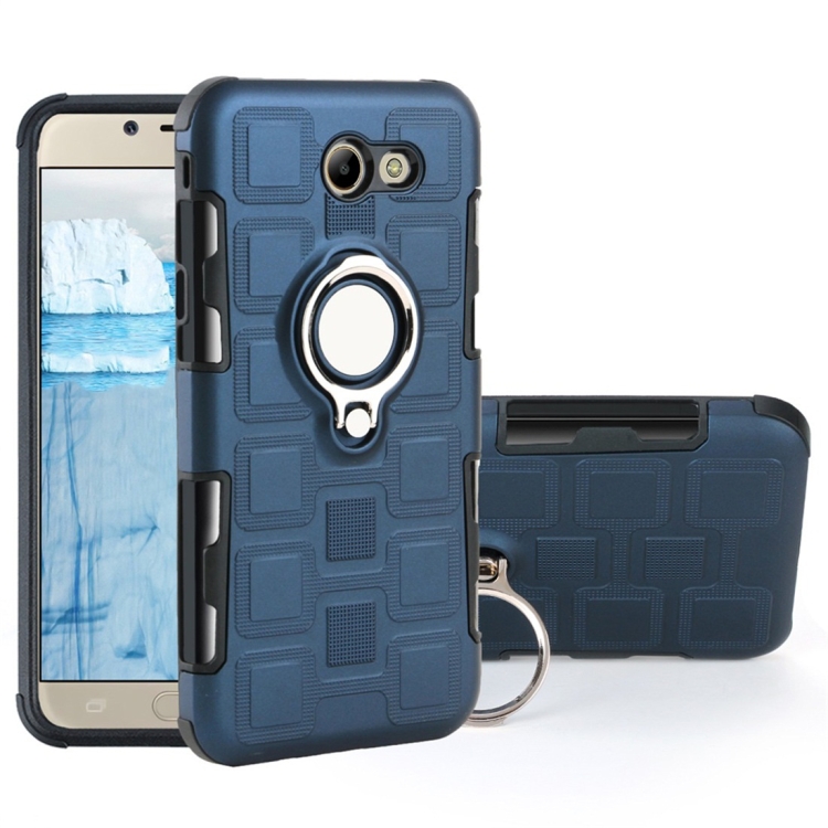 

For Galaxy J5 (2017) US Version 2 In 1 Cube PC + TPU Protective Case with 360 Degrees Rotate Silver Ring Holder(Navy Blue)