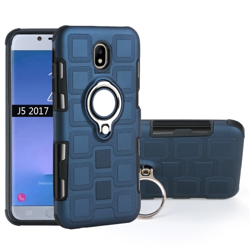 

For Galaxy J5 (2017) EU Version 2 In 1 Cube PC + TPU Protective Case with 360 Degrees Rotate Silver Ring Holder(Navy Blue)