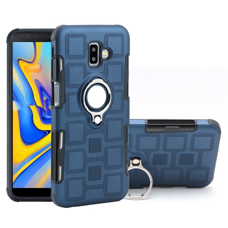 

For Galaxy J6+ 2 In 1 Cube PC + TPU Protective Case with 360 Degrees Rotate Silver Ring Holder(Navy Blue)