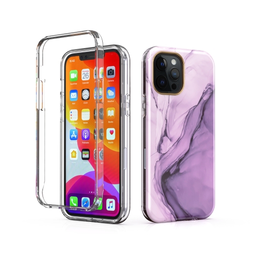 

IMD 2 in 1 Upper Lower Cover Double-sided Film Marble Protective Case For iPhone 12 / 12 Pro(Purple)