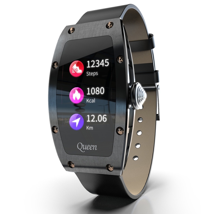 

Lokmat QUEEN 1.14 inch TFT Screen IP67 Waterproof Smart Watch, Support Sleep Monitor / Heart Rate Monitor / Female Health Monitor, Style:Leather Strap(Black)