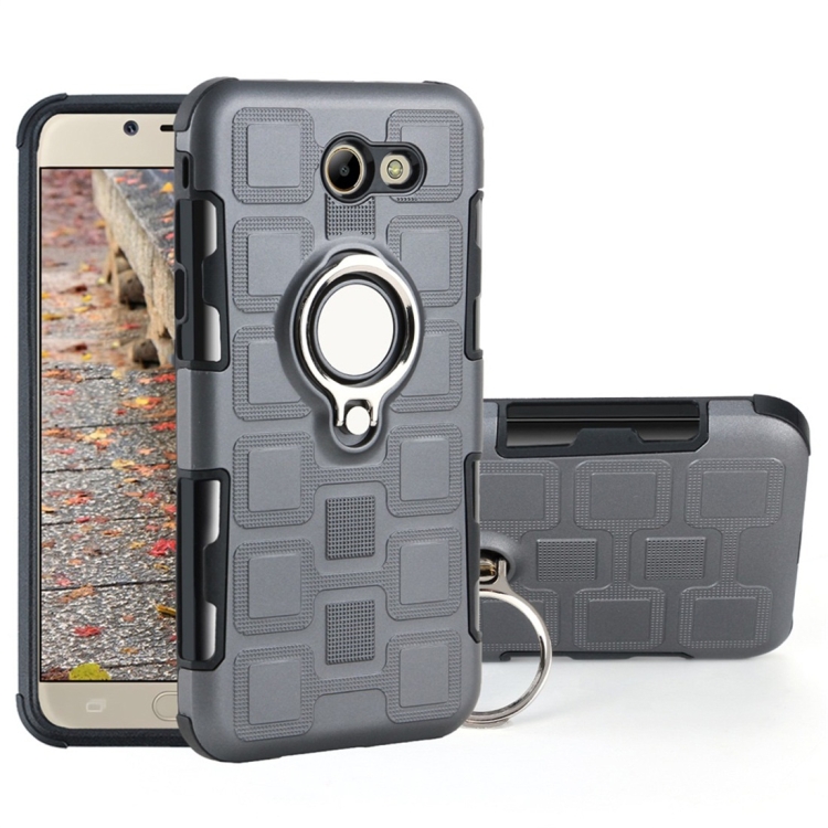 

For Galaxy J7 (2017) US Version 2 In 1 Cube PC + TPU Protective Case with 360 Degrees Rotate Silver Ring Holder(Grey)