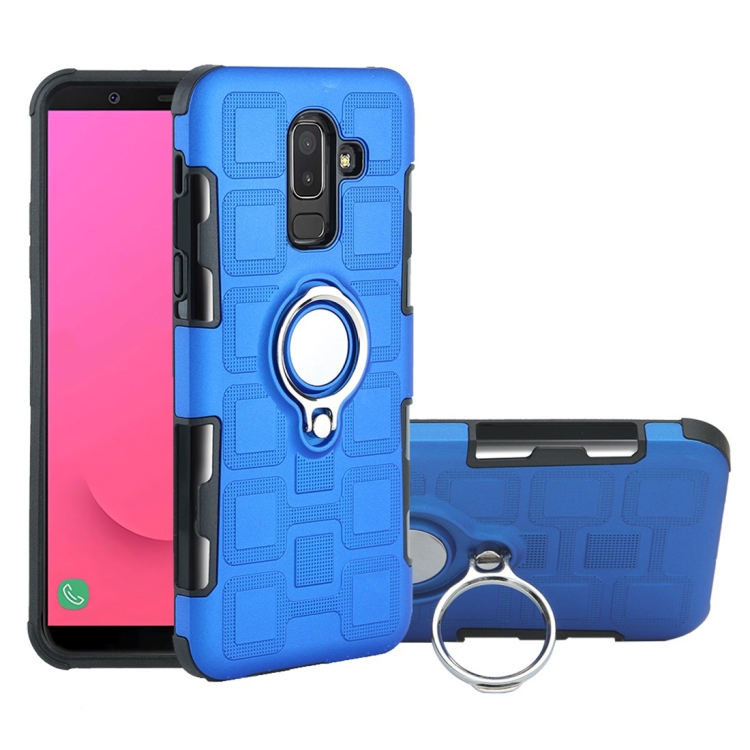 

For Galaxy J8 (2018) 2 In 1 Cube PC + TPU Protective Case with 360 Degrees Rotate Silver Ring Holder(Blue)