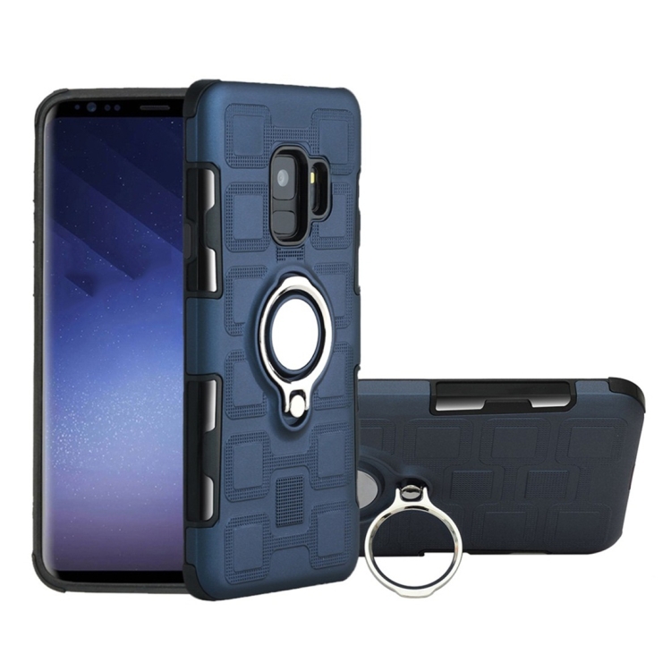 

For Galaxy S9 2 In 1 Cube PC + TPU Protective Case with 360 Degrees Rotate Silver Ring Holder(Navy Blue)