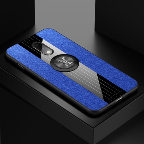

For OnePlus 6T XINLI Stitching Cloth Texture Shockproof TPU Protective Case with Ring Holder(Blue)