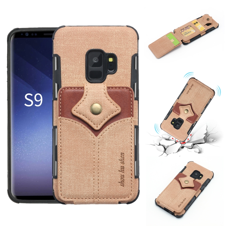 

For Galaxy S9 Cloth Texture + PU + TPU Shockproof Protective Case with Card Slots(Khaki)