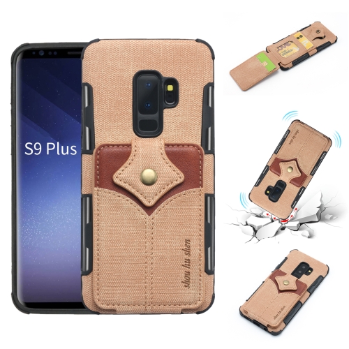 

For Galaxy S9+ Cloth Texture + PU + TPU Shockproof Protective Case with Card Slots(Khaki)