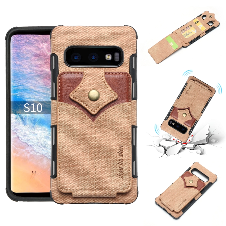 

For Galaxy S10 Cloth Texture + PU + TPU Shockproof Protective Case with Card Slots(Khaki)