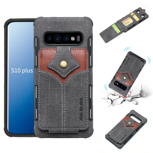 

For Galaxy S10+ Cloth Texture + PU + TPU Shockproof Protective Case with Card Slots(Black)