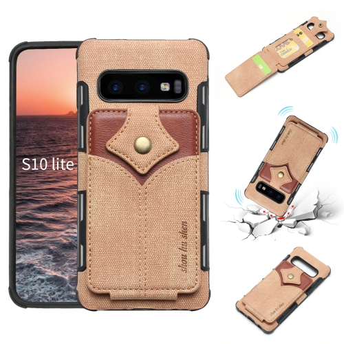 

For Galaxy S10e Cloth Texture + PU + TPU Shockproof Protective Case with Card Slots(Khaki)