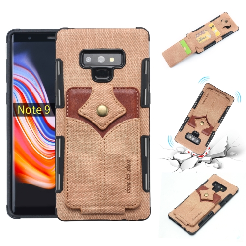 

For Galaxy Note 9 Cloth Texture + PU + TPU Shockproof Protective Case with Card Slots(Khaki)