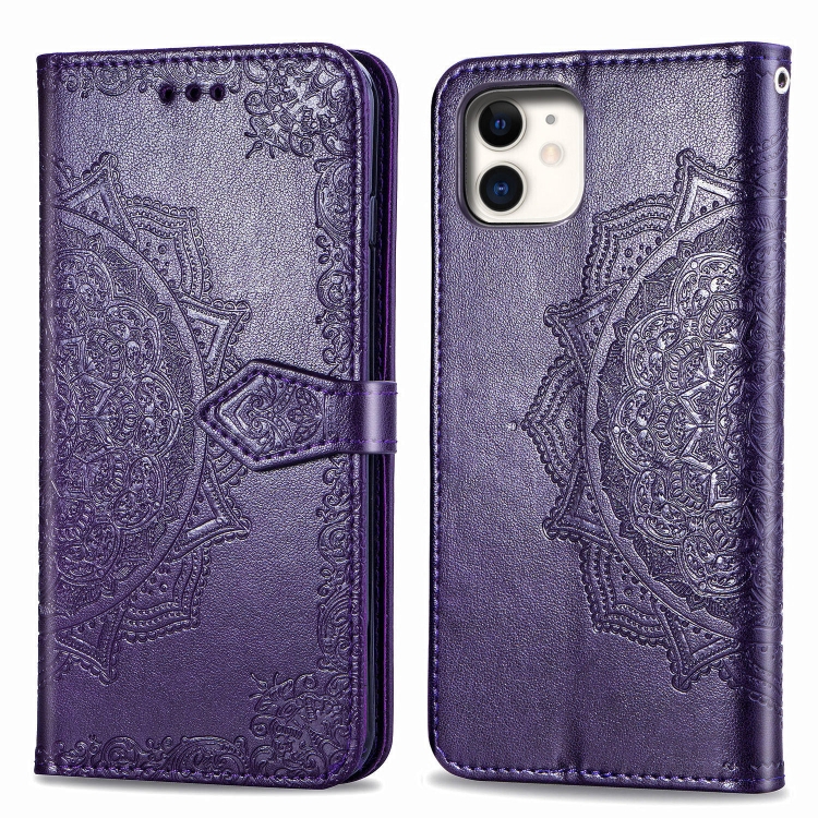 

For iPhone 11 Halfway Mandala Embossing Pattern Horizontal Flip Leather Case with Holder & Card Slots & Wallet & Lanyard(Purple)