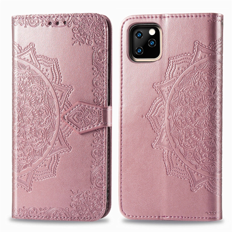 

For iPhone 11 Pro Halfway Mandala Embossing Pattern Horizontal Flip Leather Case with Holder & Card Slots & Wallet & Lanyard(Rose Gold)