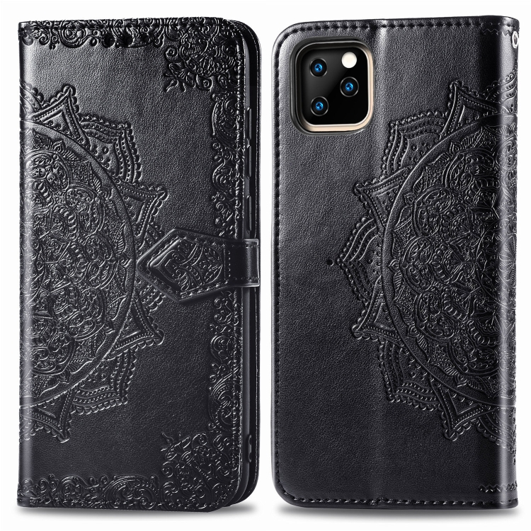 

For iPhone 11 Pro Max Halfway Mandala Embossing Pattern Horizontal Flip Leather Case with Holder & Card Slots & Wallet & Lanyard(Black)