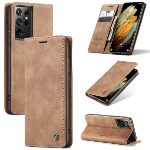 

For Samsung Galaxy S21 Ultra 5G CaseMe 013 Multifunctional Horizontal Flip Leather Case with Holder & Card Slot & Wallet(Brown)