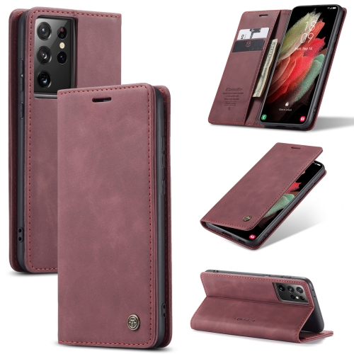 

For Samsung Galaxy S21 Ultra 5G CaseMe 013 Multifunctional Horizontal Flip Leather Case with Holder & Card Slot & Wallet(Wine Red)