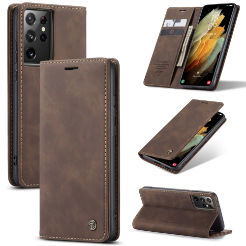 

For Samsung Galaxy S21 Ultra 5G CaseMe 013 Multifunctional Horizontal Flip Leather Case with Holder & Card Slot & Wallet(Coffee)
