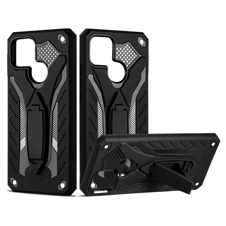 

For OPPO A15 Shockproof TPU + PC Protective Case with Holder(Black)