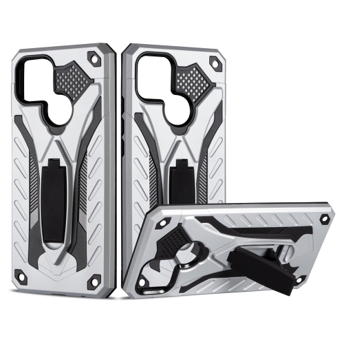 

For OPPO A15 Shockproof TPU + PC Protective Case with Holder(Silver)