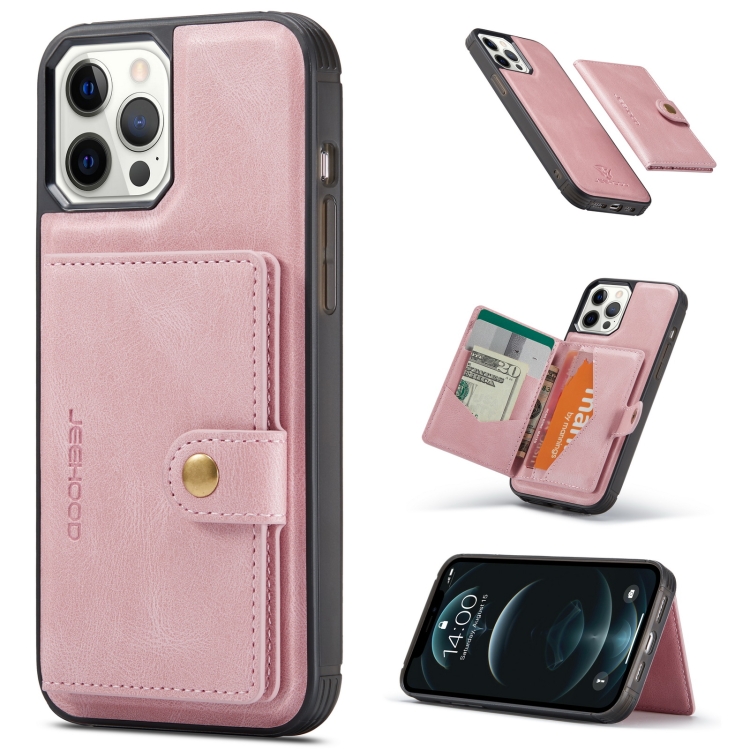 

JEEHOOD Retro Magnetic Detachable Protective Case with Wallet & Card Slot & Holder For iPhone 12 mini(Pink)