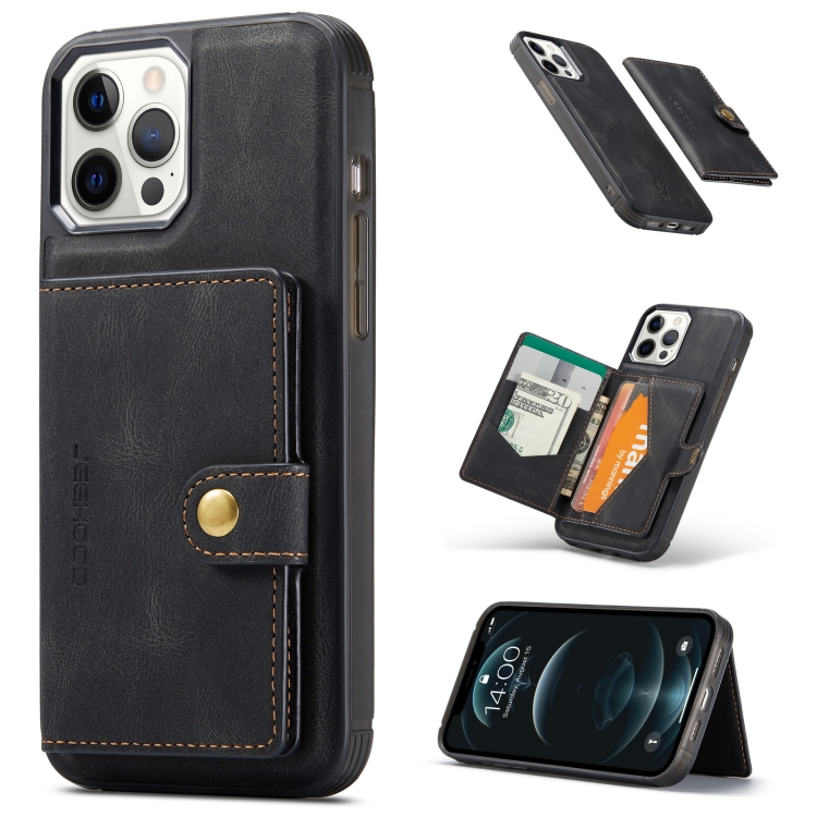 

JEEHOOD Retro Magnetic Detachable Protective Case with Wallet & Card Slot & Holder For iPhone 12 Pro Max(Black)