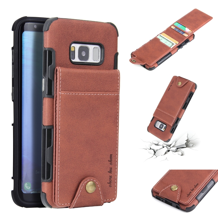 

For Galaxy S8 Cloth Texture + TPU Shockproof Protective Case with Vertical Flip Card Slots(Brown)