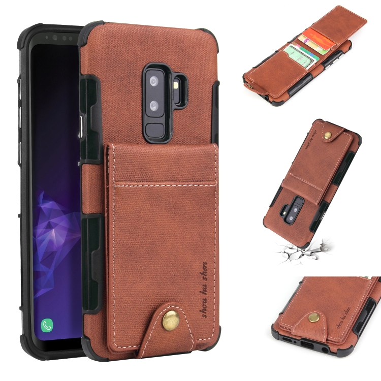 

For Galaxy S9+ Cloth Texture + TPU Shockproof Protective Case with Vertical Flip Card Slots(Brown)