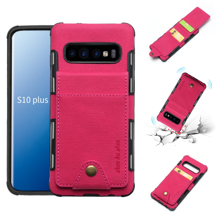 

For Galaxy S10+ Cloth Texture + TPU Shockproof Protective Case with Vertical Flip Card Slots(Rose Red)