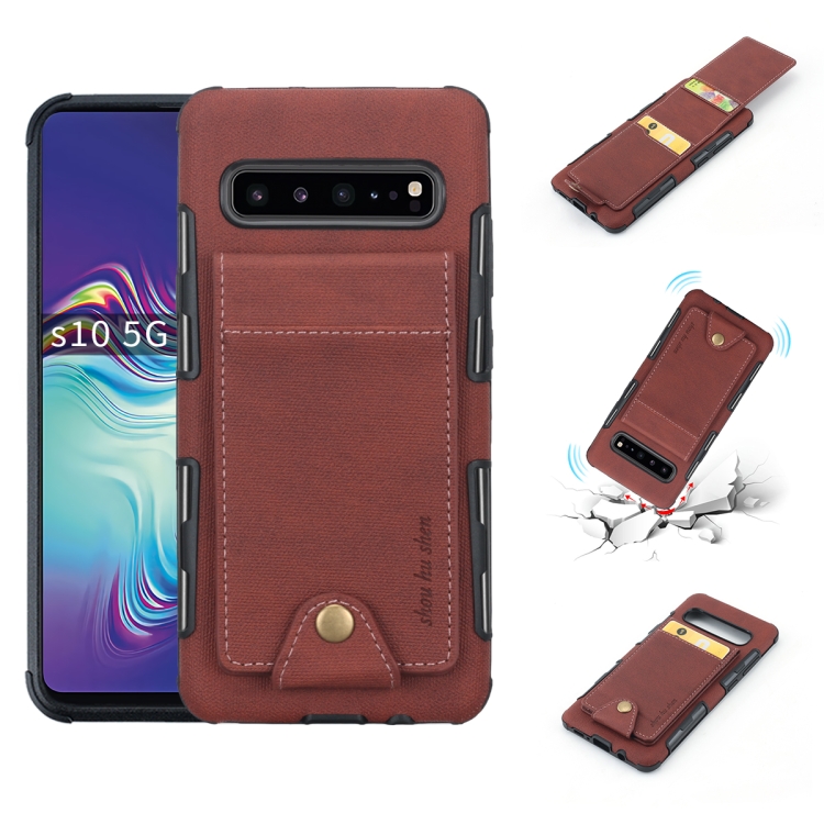 

For Galaxy S10 5G Cloth Texture + TPU Shockproof Protective Case with Vertical Flip Card Slots(Brown)
