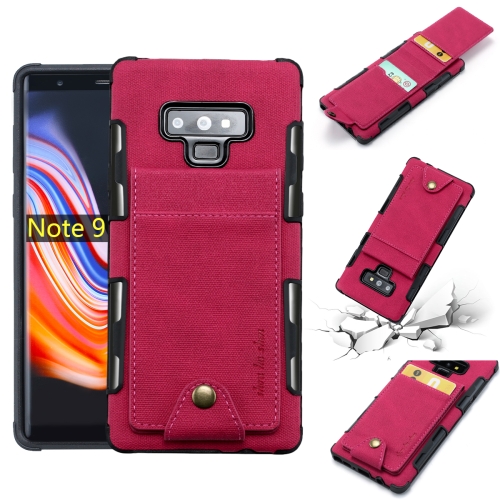 

For Galaxy Note 9 Cloth Texture + TPU Shockproof Protective Case with Vertical Flip Card Slots(Rose Red)