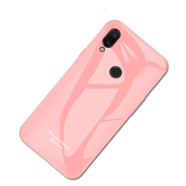 

For Xiaomi Redmi Note 7 Macaron Glass + TPU Case(Pink)