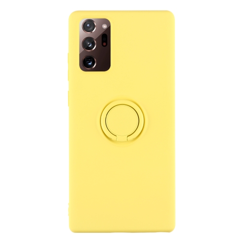 

For Samsung Galaxy Note10 Solid Color Liquid Silicone Shockproof Full Coverage Protective Case with Ring Holder(Yellow)