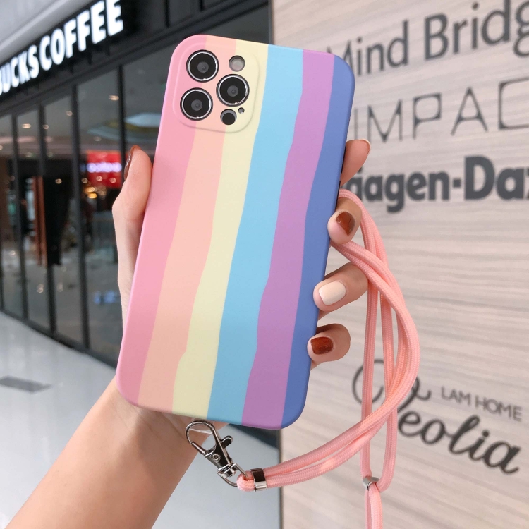 

Rainbow IMD Shockproof TPU Protective Case with Lanyard For iPhone 11(Pink Rainbow+Pink Lanyard)