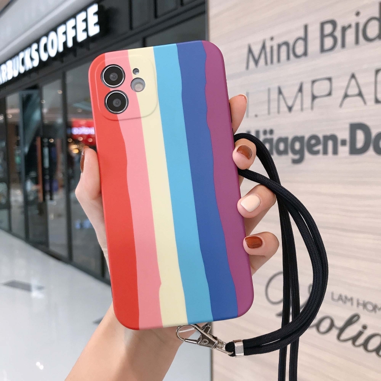 

Rainbow IMD Shockproof TPU Protective Case with Lanyard For iPhone 11 Pro Max(Dark Rainbow+Black Lanyard)