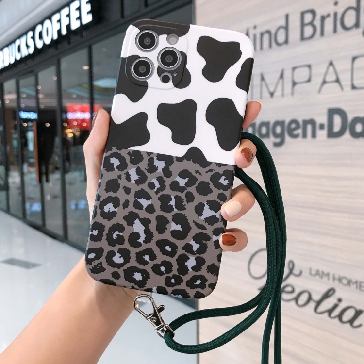 

Animal Texture IMD Shockproof TPU Protective Case with Lanyard For iPhone 12 Mini(Cow + leopard)
