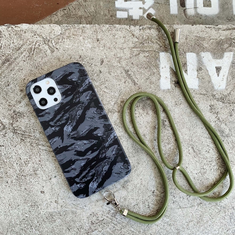 

Camouflage Pattern IMD Shockproof TPU Protective Case with Lanyard For iPhone 12 / 12 Pro(Dark Tiger Stripe Camo)
