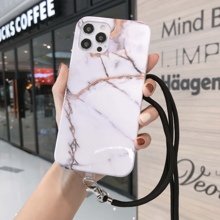 

Marbled IMD Shockproof TPU Protective Case with Lanyard For iPhone 12 Mini(Grey)