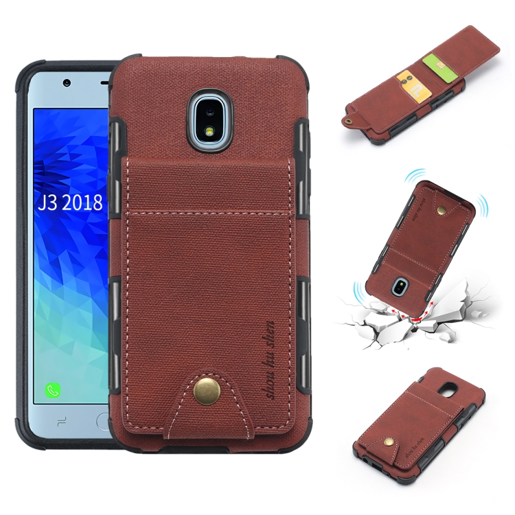 

For Galaxy J3 (2018) Cloth Texture + TPU Shockproof Protective Case with Vertical Flip Card Slots(Brown)