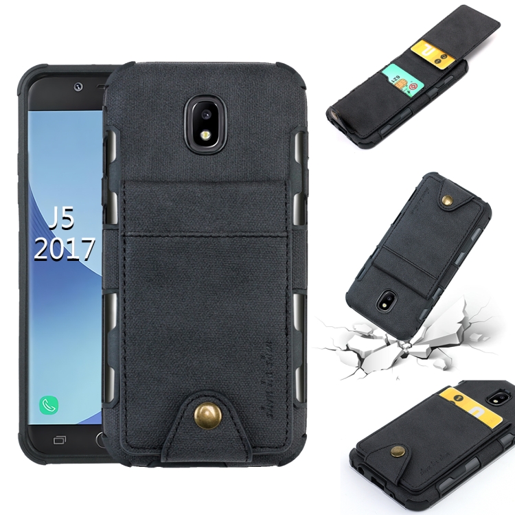 

For Galaxy J5 (2017) Cloth Texture + TPU Shockproof Protective Case with Vertical Flip Card Slots(Black)
