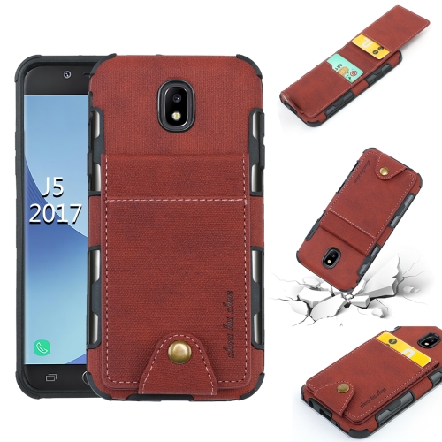 

For Galaxy J5 (2017) Cloth Texture + TPU Shockproof Protective Case with Vertical Flip Card Slots(Brown)