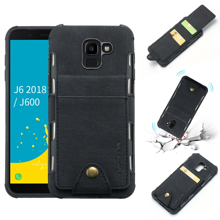 

For Galaxy J6 (2018) Cloth Texture + TPU Shockproof Protective Case with Vertical Flip Card Slots(Black)