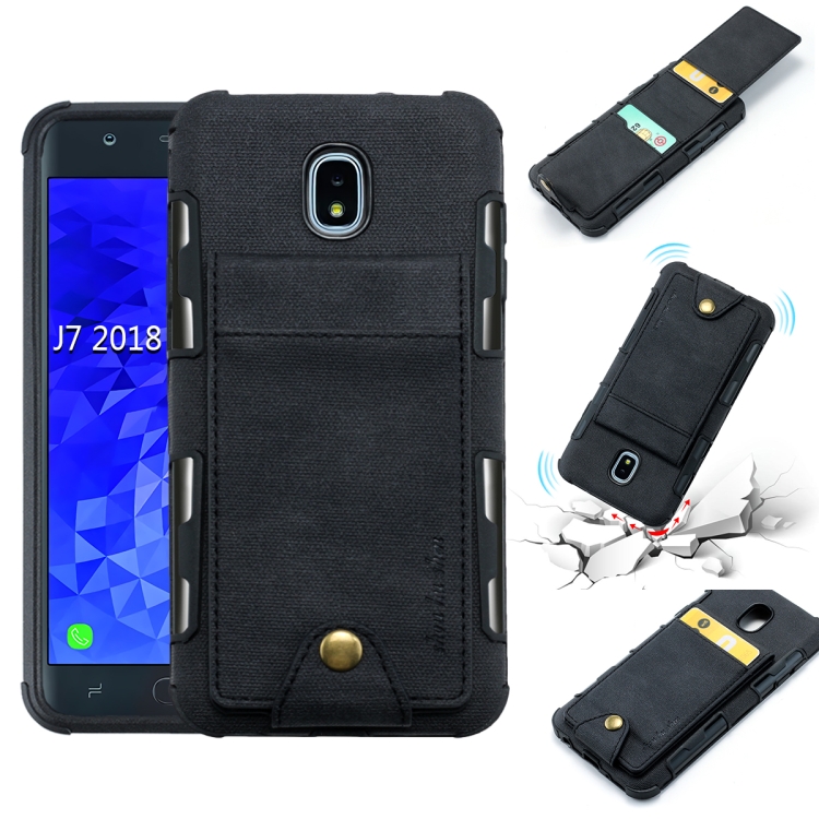 

For Galaxy J7 (2018) Cloth Texture + TPU Shockproof Protective Case with Vertical Flip Card Slots(Black)