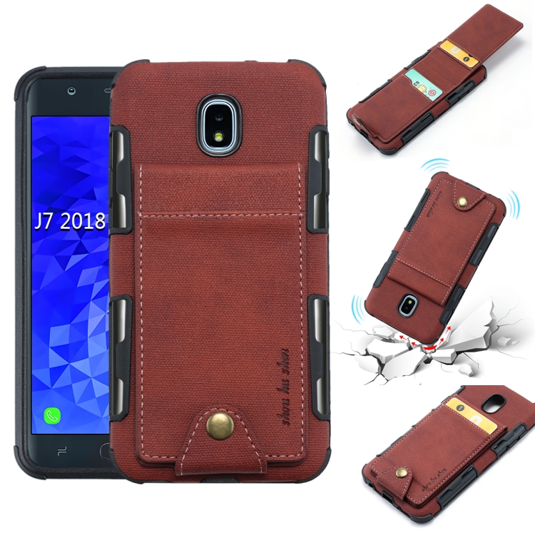 

For Galaxy J7 (2018) Cloth Texture + TPU Shockproof Protective Case with Vertical Flip Card Slots(Brown)