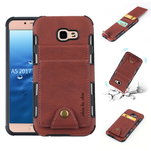 

For Galaxy A5 (2017) Cloth Texture + TPU Shockproof Protective Case with Vertical Flip Card Slots(Brown)