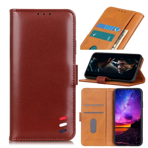 

For Samsung Galaxy A52 5G / 4G 3-Color Pearl Texture Magnetic Buckle Horizontal Flip PU Leather Case with Card Slots & Wallet & Holder(Brown)