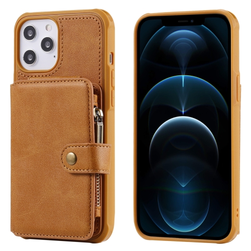 

Zipper Shockproof Protective Case with Card Slots & Bracket & Photo Holder & Wallet Function For iPhone 12 Pro Max(Brown)