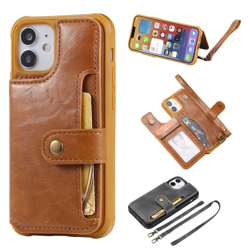 

Shockproof Horizontal Flip Protective Case with Holder & Card Slots & Wallet & Photo Frame & Short Lanyard For iPhone 12 mini(Brown)