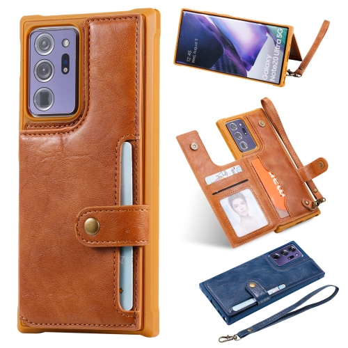 

Shockproof Horizontal Flip Protective Case with Holder & Card Slots & Wallet & Photo Frame & Short Lanyard For Samsung Galaxy Note20 Ultra(Brown)